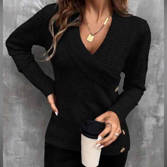 Boho shawl button detail sweater top - Picture 9 of 16